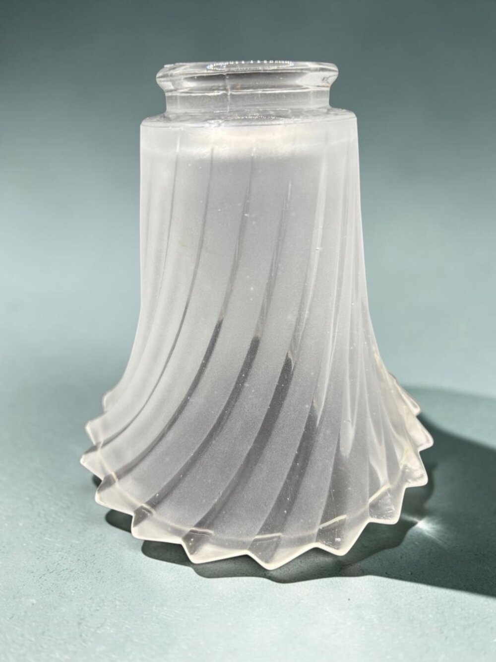 Vintage Frosted Glass Lamp Shade With Swirl Design And Flared Edges Art Deco Sty